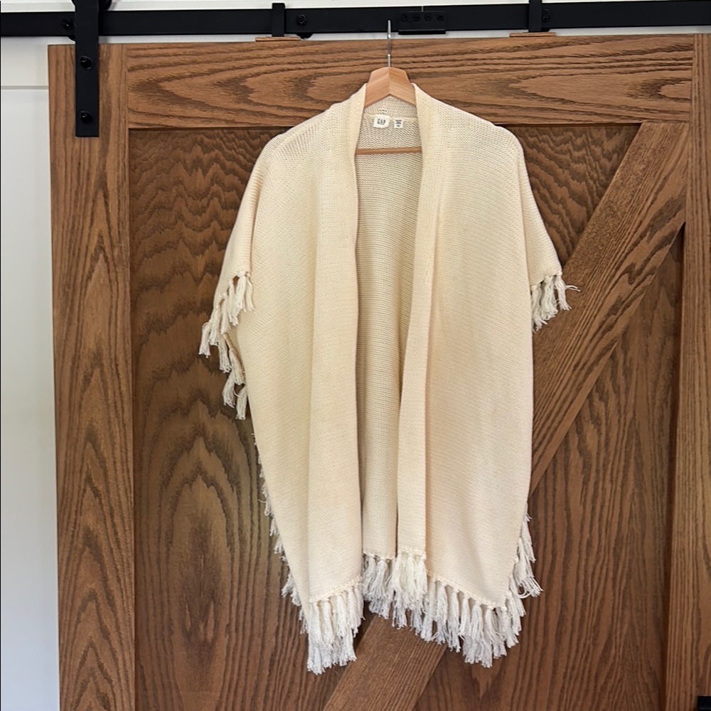 GAP cream fringe open cardigan poncho, one size